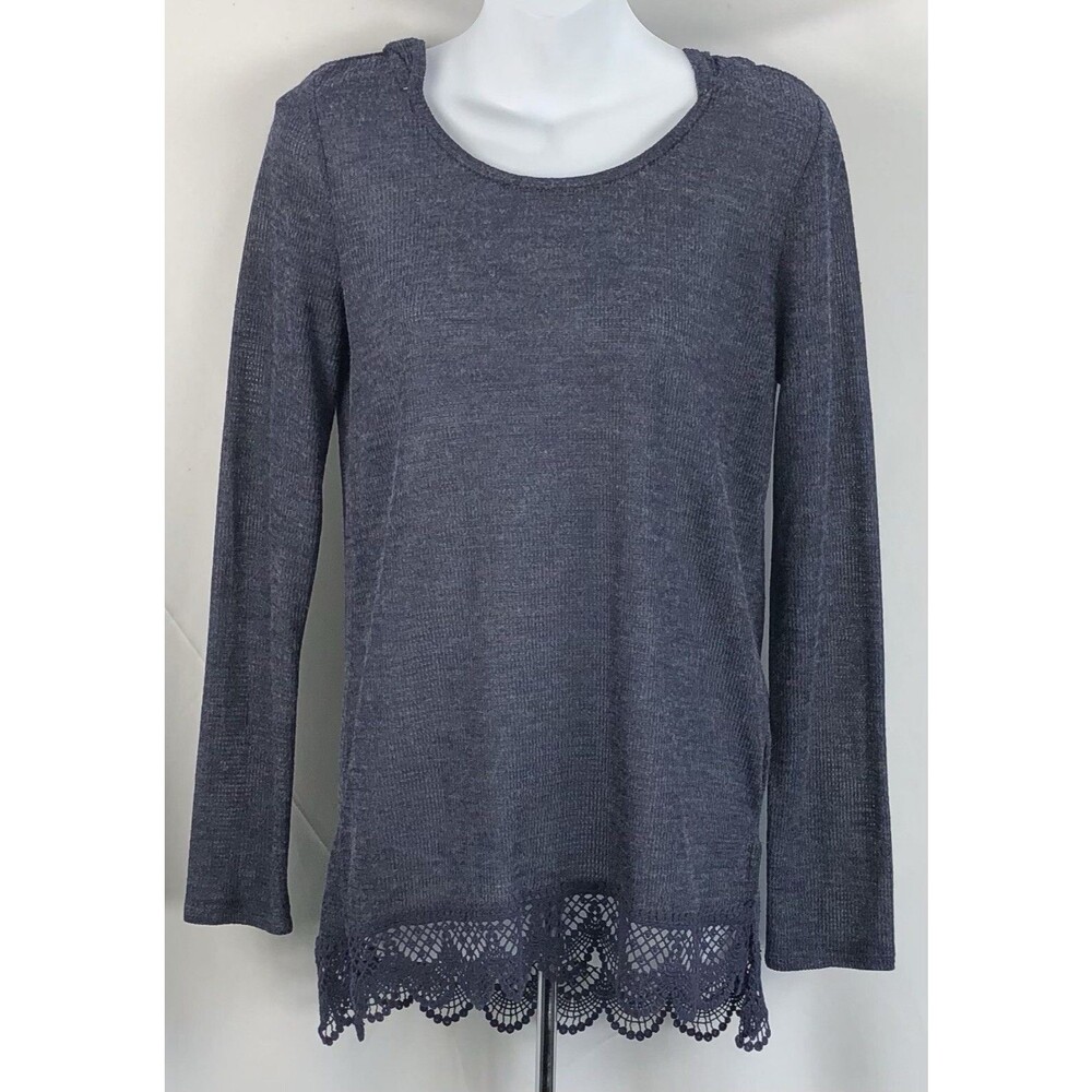 NWT Rewind Thermal Hoodie top m Blue Lace scallop Hem Long Sleeve Boho Hippie